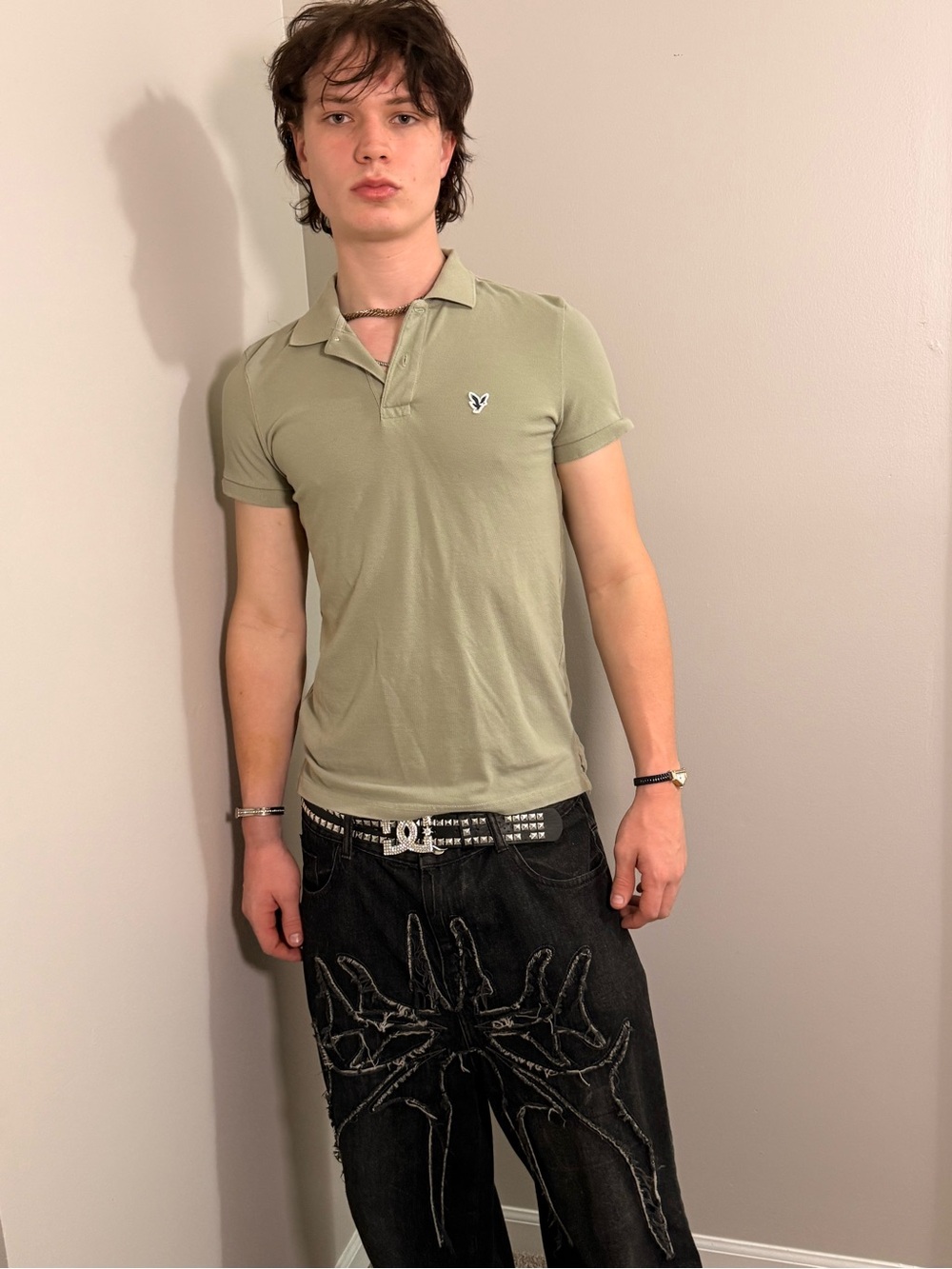 American Eagle Outfitters Light Sage Green Polo